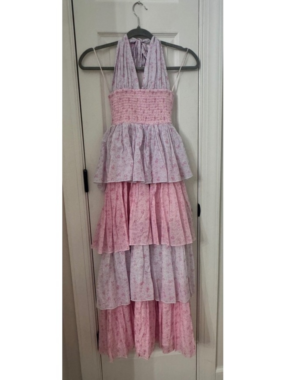 Altar'd State pink & purple floral halter tiered dress